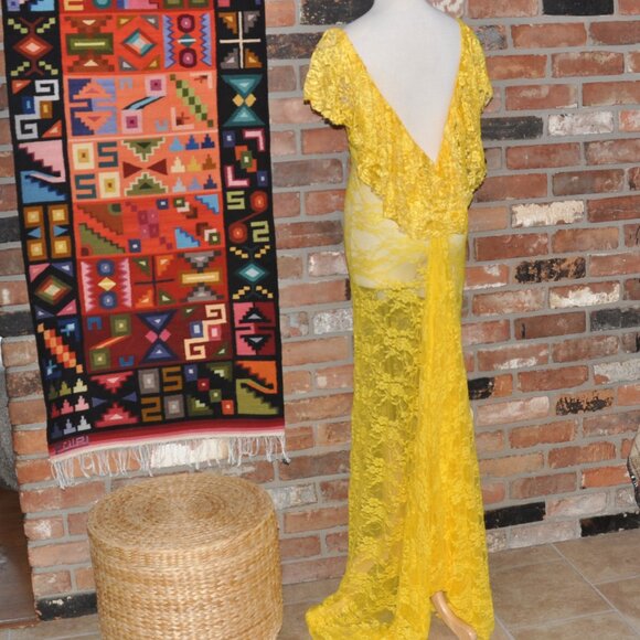 Sheer Lace Stretch Ruffle Open Back Bodycon Dress Clubwear Long Train Gown Party - Picture 3 of 12